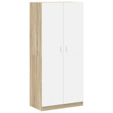 Wardrobe White and Sonoma Oak 90x52x200 cm Engineered Wood - Front View