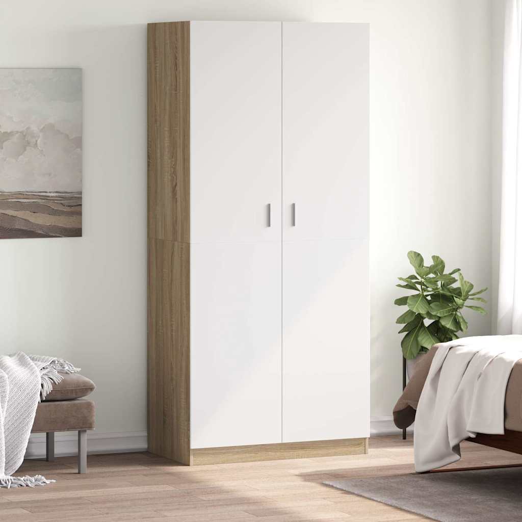 Wardrobe White and Sonoma Oak 90x52x200 cm Engineered Wood