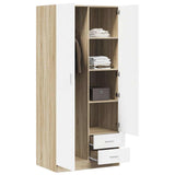 Wardrobe White and Sonoma Oak 80x52x180 cm Engineered Wood - Side View
