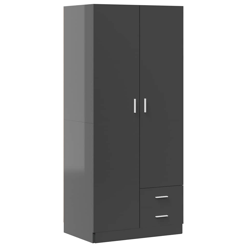 Wardrobe High Gloss Grey 80x52x180 cm Engineered Wood