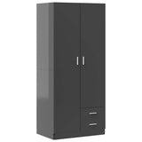 Wardrobe High Gloss Grey 80x52x180 cm Engineered Wood