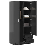 Wardrobe High Gloss Grey 80x52x180 cm Engineered Wood - Side View