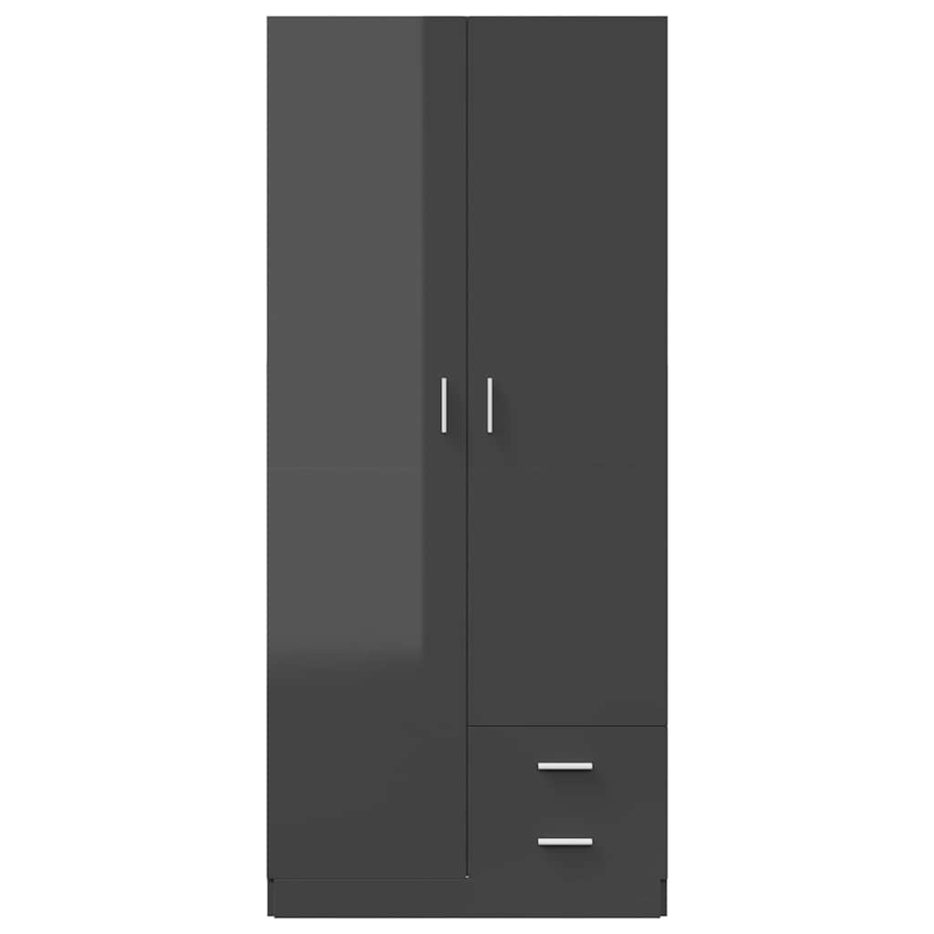 Wardrobe High Gloss Grey 80x52x180 cm Engineered Wood