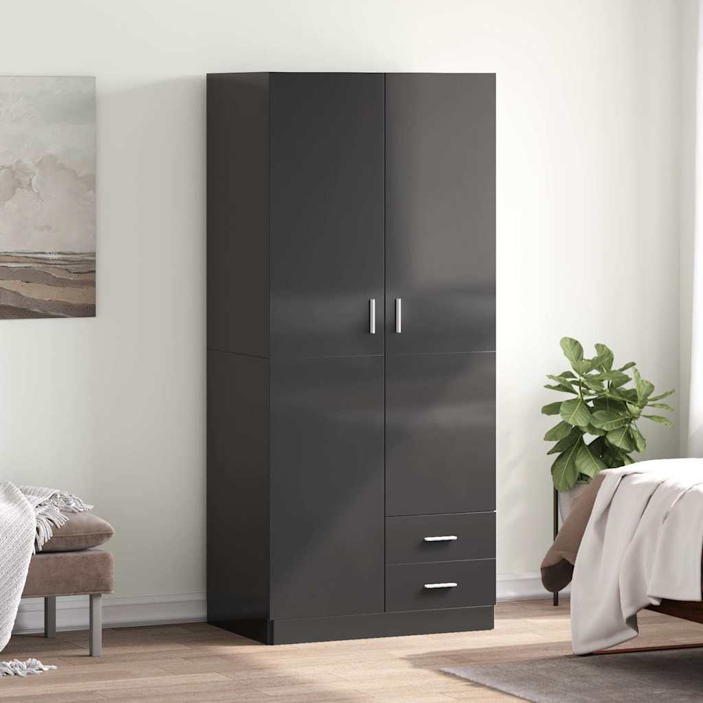 Wardrobe High Gloss Grey 80x52x180 cm Engineered Wood