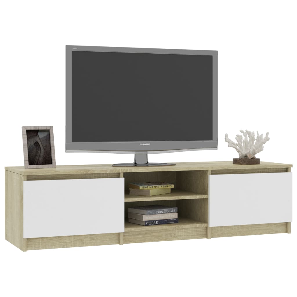 TV Cabinet White and Sonoma Oak 140x40x35.5 cm Engineered Wood