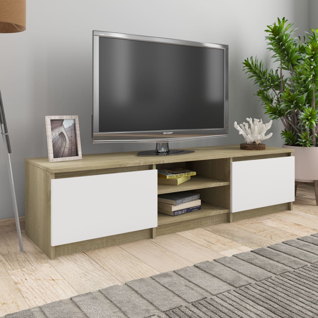 TV Cabinet White and Sonoma Oak 140x40x35.5 cm Engineered Wood