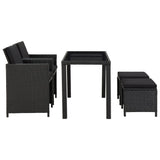 5 Piece Outdoor Dining Set with Cushions Poly Rattan Black - Front View