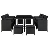 11 Piece Outdoor Dining Set with Cushions Poly Rattan Black - Front View