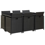 11 Piece Outdoor Dining Set with Cushions Poly Rattan Black - Side View