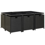 11 Piece Outdoor Dining Set with Cushions Poly Rattan Black - Top-Down View