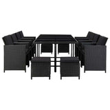 13 Piece Outdoor Dining Set with Cushions Poly Rattan Black - Front View