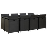 13 Piece Outdoor Dining Set with Cushions Poly Rattan Black - Side View