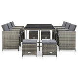 11 Piece Outdoor Dining Set with Cushions Poly Rattan Grey - Front View