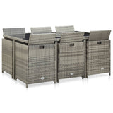 11 Piece Outdoor Dining Set with Cushions Poly Rattan Grey - Side View