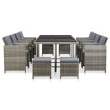 13 Piece Outdoor Dining Set with Cushions Poly Rattan Grey - Front View