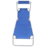 Folding Sun Lounger with Canopy Blue Aluminium - Side View
