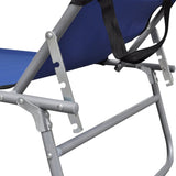 Folding Sun Lounger with Canopy Blue Aluminium - 45-Degree Angle