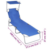 Folding Sun Lounger with Canopy Blue Aluminium - Close-Up Angle