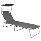 Folding Sun Lounger with Canopy Grey Aluminium - Front View