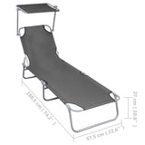 Folding Sun Lounger with Canopy Grey Aluminium - Close-Up Angle