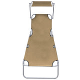 Folding Sun Lounger with Canopy Taupe Aluminium - Front View