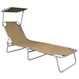 Folding Sun Lounger with Canopy Taupe Aluminium - Side View