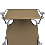 Folding Sun Lounger with Canopy Taupe Aluminium - Rear View