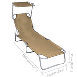 Folding Sun Lounger with Canopy Taupe Aluminium - Close-Up Angle