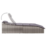 Sunbed with Cushion Poly Rattan Grey