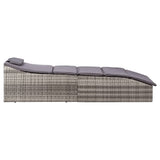 Sunbed with Cushion Poly Rattan Grey - 45-Degree Angle