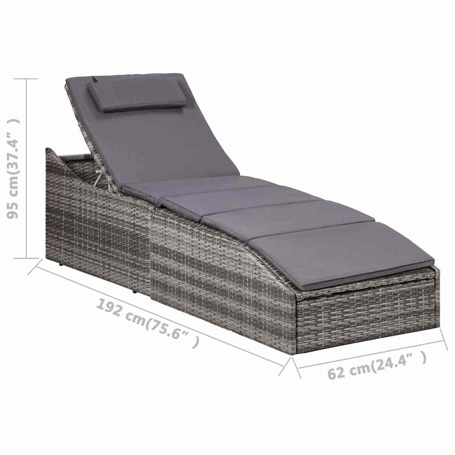 Sunbed with Cushion Poly Rattan Grey