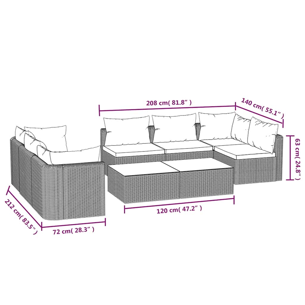 9 Piece Garden Lounge Set with Cushions Poly Rattan Black