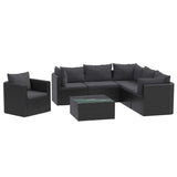 7 Piece Garden Lounge Set with Cushions Poly Rattan Black - Front View