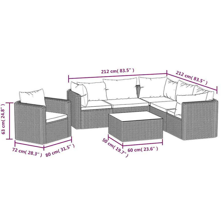 7 Piece Garden Lounge Set with Cushions Poly Rattan Black