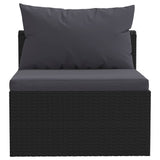 7 Piece Garden Lounge Set with Cushions Poly Rattan Black - Close-Up Angle