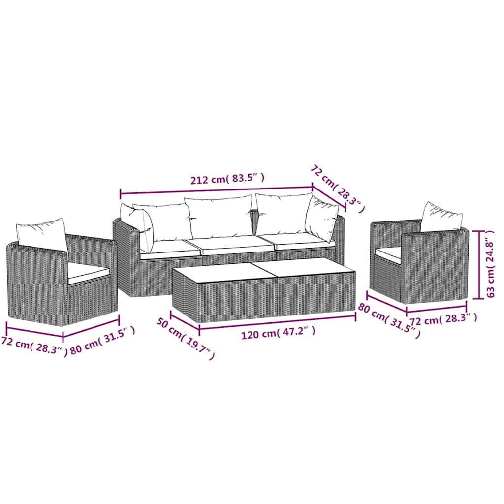 7 Piece Garden Lounge Set with Cushions Poly Rattan Black