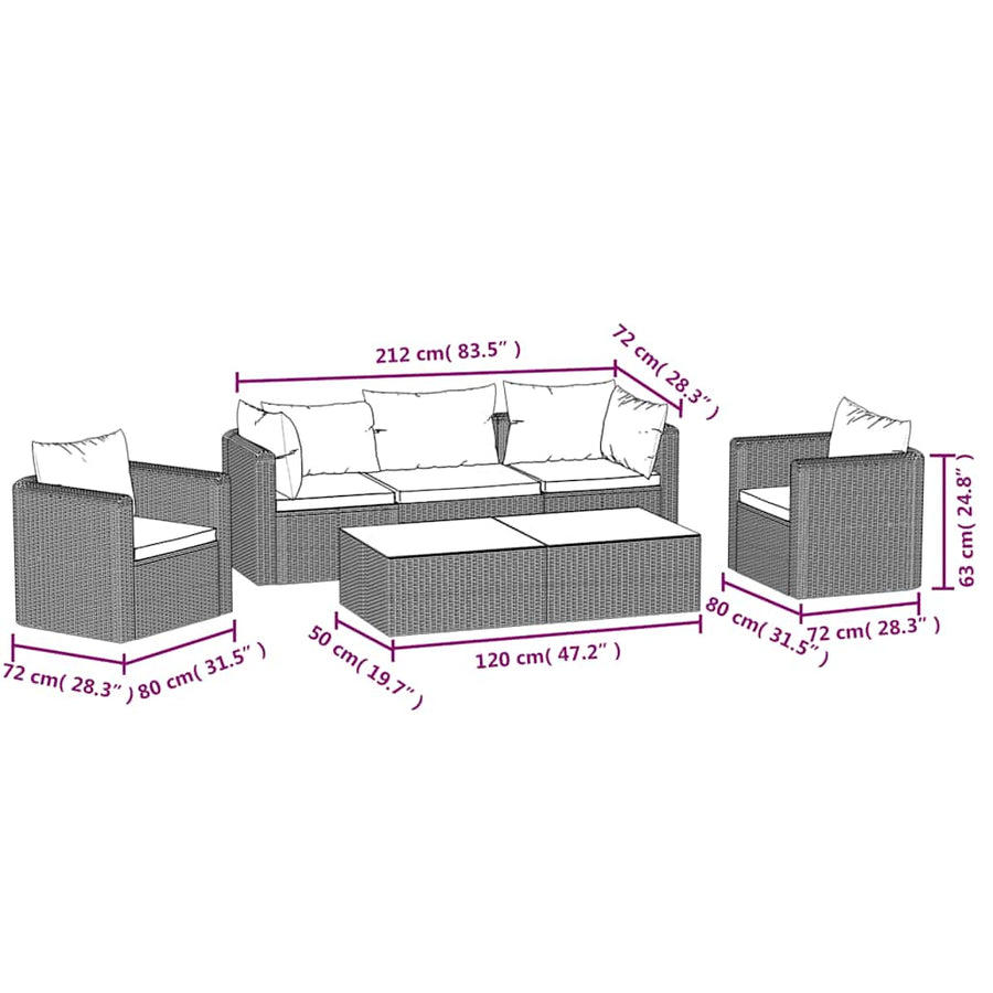 7 Piece Garden Lounge Set with Cushions Poly Rattan Black