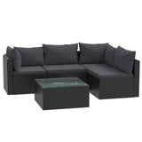 5 Piece Garden Lounge Set with Cushions Poly Rattan Black