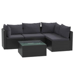 5 Piece Garden Lounge Set with Cushions Poly Rattan Black