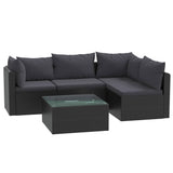 5 Piece Garden Lounge Set with Cushions Poly Rattan Black - Front View