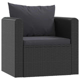 Single Sofa with Cushions Poly Rattan Black - Front View