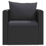 Single Sofa with Cushions Poly Rattan Black - Side View