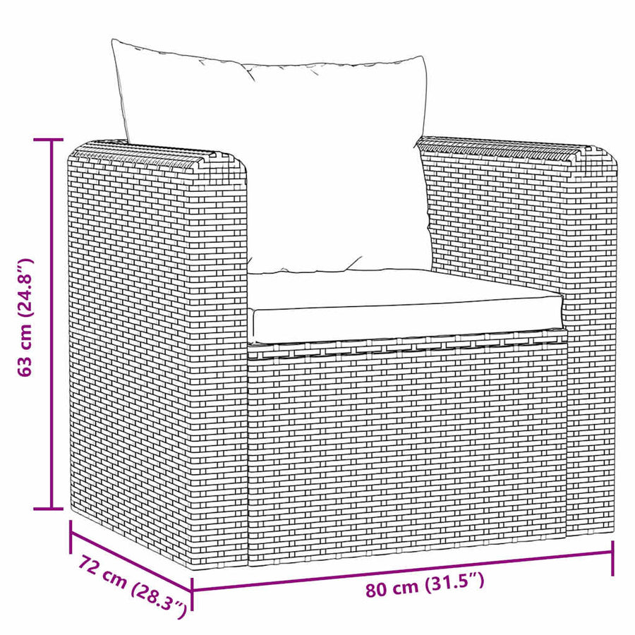Single Sofa with Cushions Poly Rattan Black