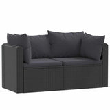 2 Piece Garden Sofa Set with Cushions Poly Rattan Black - Front View