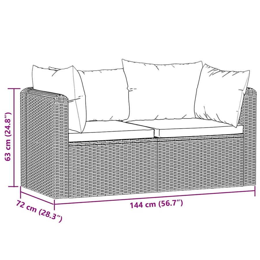 2 Piece Garden Sofa Set with Cushions Poly Rattan Black