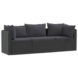 3 Piece Garden Sofa Set with Cushions Poly Rattan Black - Front View
