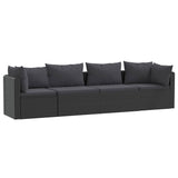 4 Piece Garden Sofa Set with Cushions Poly Rattan Black - Front View