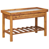Garden Work Bench with Zinc Top Solid Acacia Wood - Front View