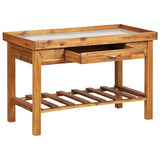 Garden Work Bench with Zinc Top Solid Acacia Wood - Side View