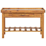 Garden Work Bench with Zinc Top Solid Acacia Wood - Top-Down View